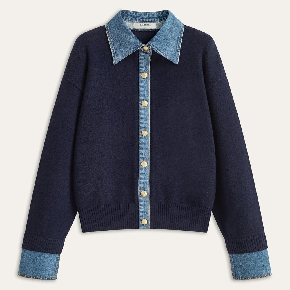 Cardigan with denim detailing and gold buttons